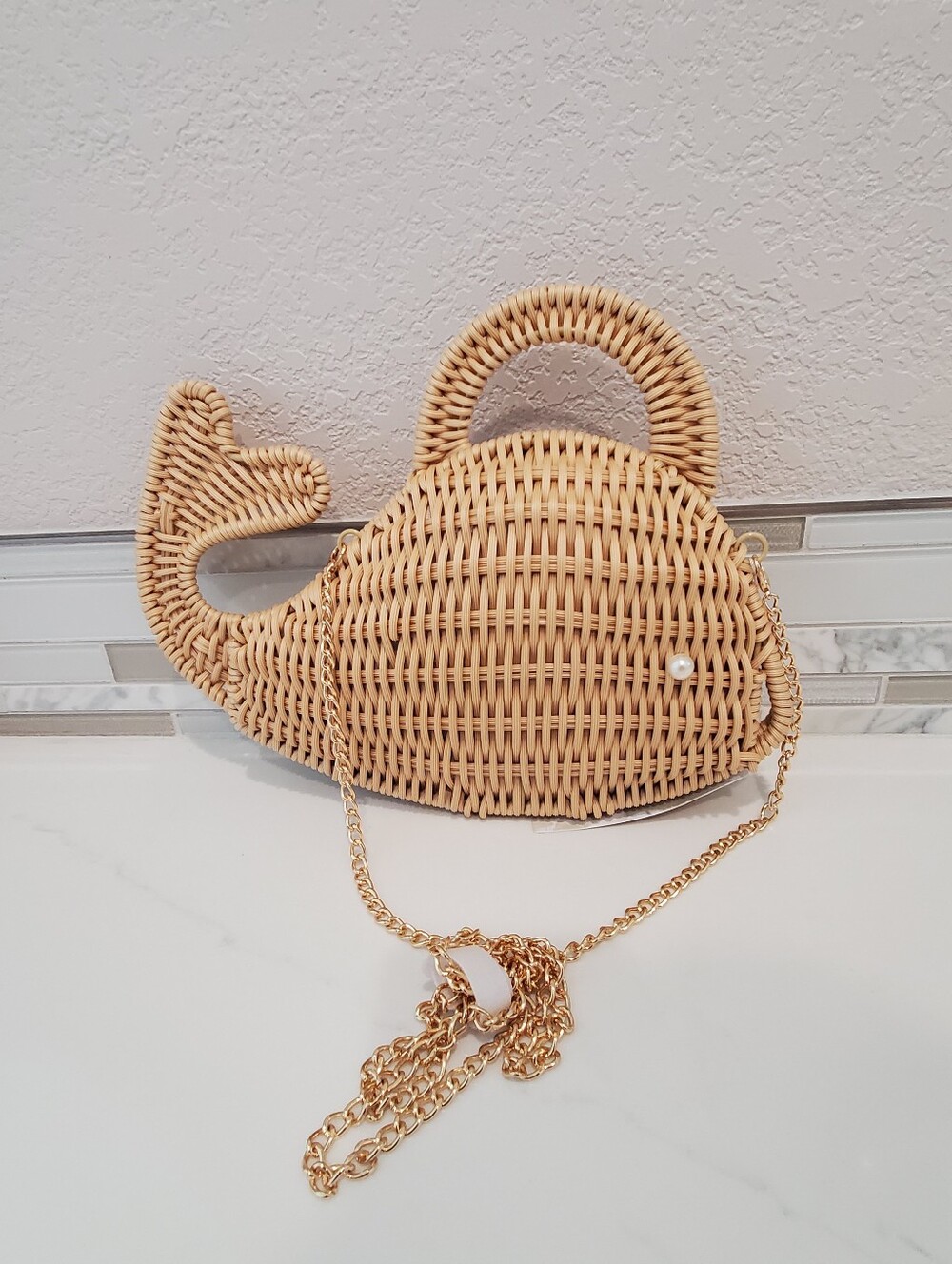 Tommy Bahama Wicker Whale Purse, Chain Strap, in Natural Color, Pearl Eyes